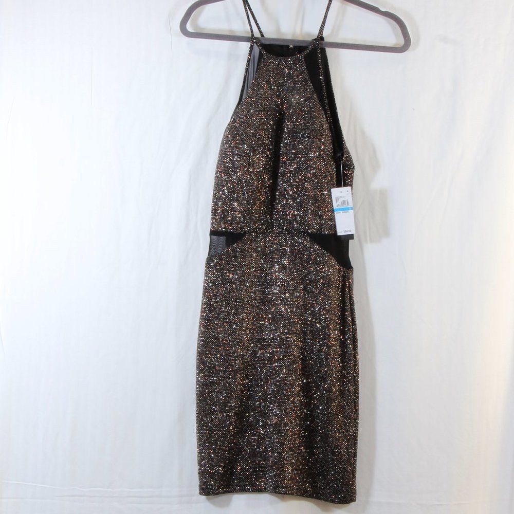 City Studio Womens' Core Social Glitter Sparkle Metallic Mini Dress NWT